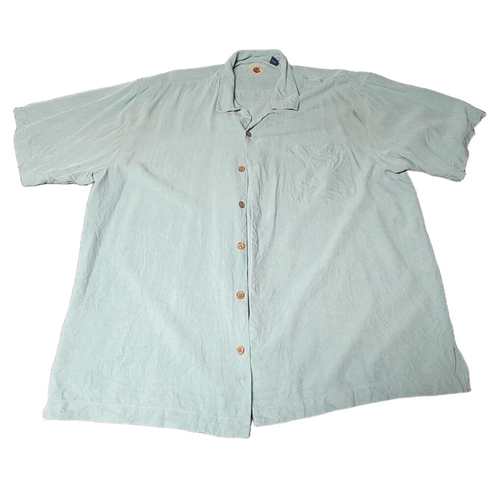 EAGLE DRY GOODS Signature Series Mens SS Shirt XL 100% Silk Olive Button Up